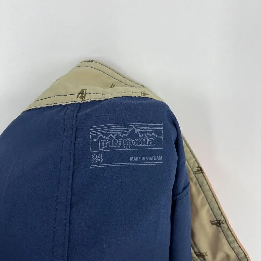 Patagonia Wavefarer Board Shorts Size 34 Mens Navy Pink Colorblock Swim Trunks